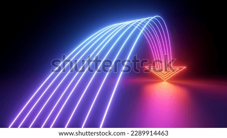 3d render, abstract minimalist geometric background. Colorful neon arrow. Data transfer metaphor