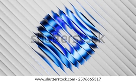 3d render. Abstract minimalist geometric background. Blue round shape set behind a white matt ribbed glass texture