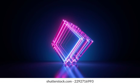 3d render, abstract minimalist neon background. Glowing lines inside the translucent glass rhombus. Modern geometric wallpaper - Shutterstock ID 2292716993
