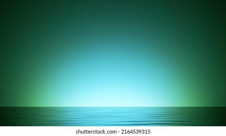 3d render, abstract mint green background with water surface, peaceful tranquility wallpaper Ilustrasi Stok