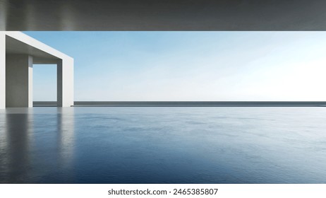  3d render of abstract modern architecture with empty concrete floor, car presentation background.
