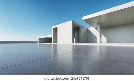  3d render of abstract modern architecture with empty concrete floor, car presentation background.