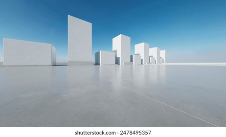 3d render of abstract modern architecture with empty concrete floor, car presentation background.
