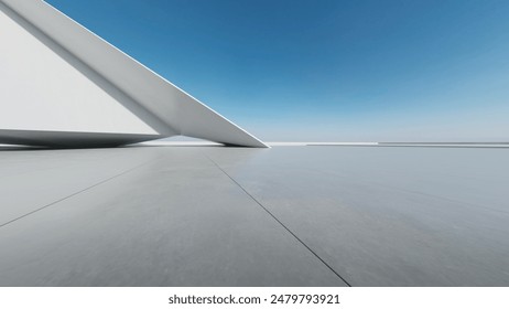 3d render of abstract modern architecture with empty concrete floor, car presentation background.