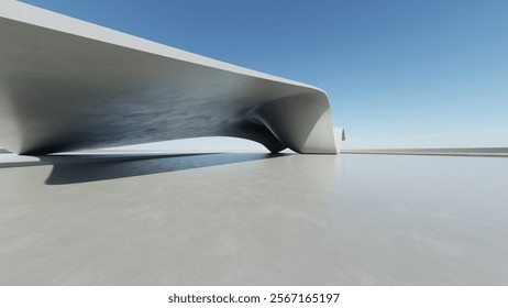 3d render of abstract modern architecture with empty cement floor, minimal exterior, car presentation background