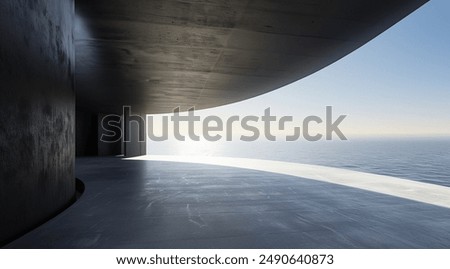 3d render of abstract modern architecture with empty concrete floor, car presentation background.
