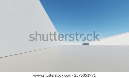 3d render of abstract modern architecture with empty cement floor, minimal exterior, car presentation background
