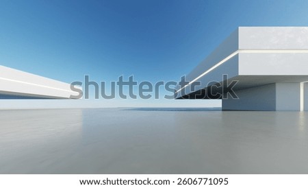 3d render of abstract modern architecture with empty cement floor, minimal exterior, car presentation background