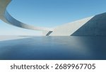 3d render of abstract modern concrete architecture background, Minimal circle geometry architectural design, Car presentation backdrop with empty concrete floor, Geometric white blocks building design
