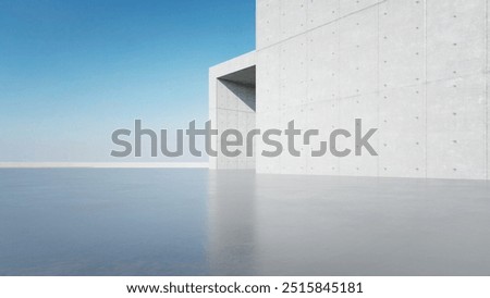 3d render of abstract modern concrete architecture with empty cement floor, minimal exterior, car presentation background