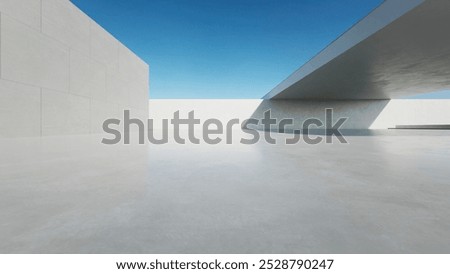 3d render of abstract modern concrete architecture with empty cement floor, minimal exterior, car presentation background
