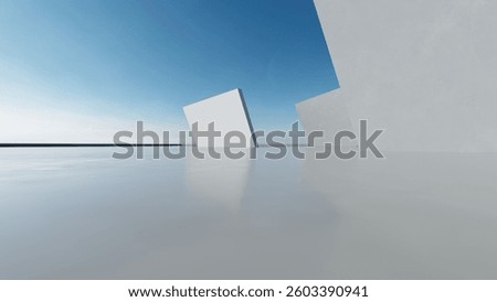3d render of abstract modern concrete architecture with empty cement floor, minimal exterior, car presentation background