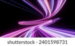 3d render. Abstract neon background of dynamic glowing lines. Modern fantastic wallpaper