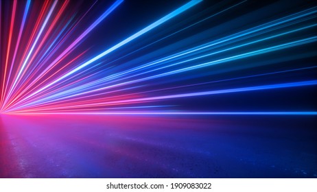 3d Render, Abstract Neon Background With Red Blue Laser Rays