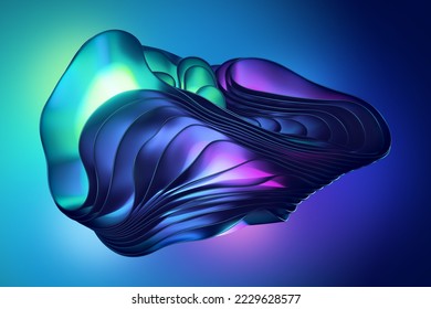 3d render  abstract neon background and fantastic curvy shape  layers   folds  Modern ultraviolet wallpaper