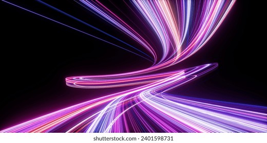 3d render. Abstract neon background of dynamic glowing lines. Modern fantastic wallpaper