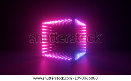 3d render, abstract neon background with cube box. Geometric object glowing in ultraviolet light