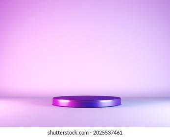 3d Render, Abstract Neon Composition, Background Of Glowing Geometric Objects. Empty Ultraviolet Showcase, Bright Stand, Platform For Presentations, Advertising Of Technological Products, Gadgets.