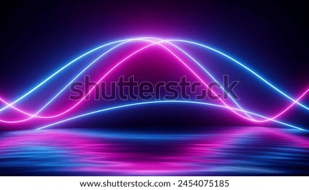 3d render, abstract panoramic background, neon light, laser show, impulse, equalizer chart, ultraviolet spectrum, pulse power lines,