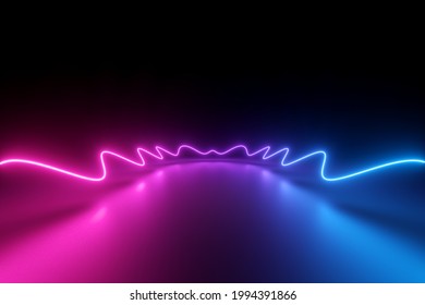 3d Render, Abstract Pink Blue Neon Background With Glowing Wavy Line