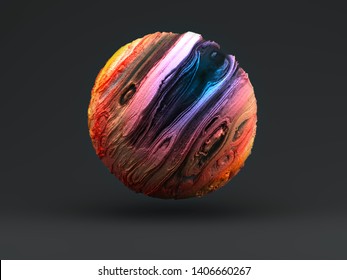 3d render of abstract planet Jupiter with red and blue gradient on dark grey background