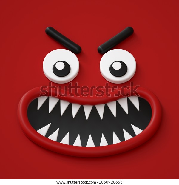 3dレンダリング 抽象的な赤い感情的な顔アイコン 怒りのキャラクターが狂ったイラスト かわいいカートモンスター 絵文字 絵文字 おもちゃ 激しい怒り のイラスト素材