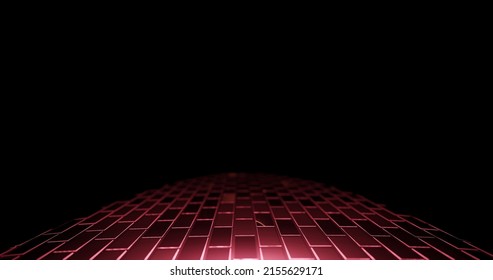 3d Render With Abstract Red Road Made Of Bricks In The Dark, Soft Focus