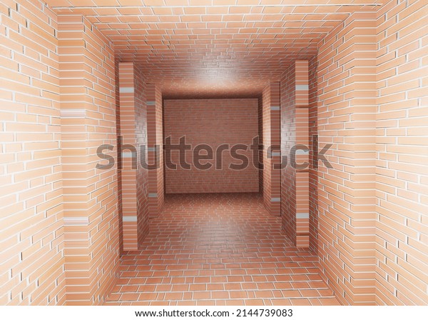 Red brick corridor 3d tunnel wallpaper 