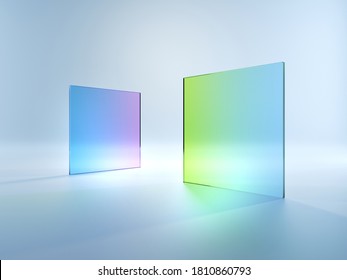 3d render  abstract simple geometrical shapes isolated white background  Flat square glass and blue violet green gradient  Modern minimal concept