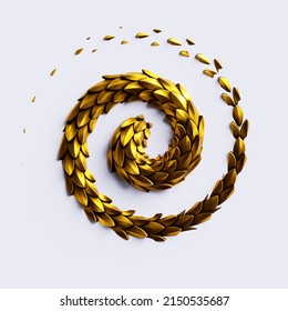 3d Render, Abstract Spiral Helix With Snake Skin Texture With Shiny Golden Scales