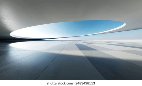 3d render of abstract structure futuristic architecture with empty concrete floor