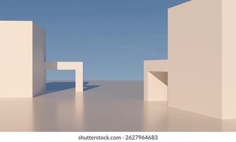 3d render of abstract structure of futuristic architecture with empty floor. Advanced background High-end empty space for product promotion. 3d rendering