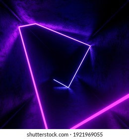 3d render, abstract tunnel background with purple neon ray, laser show or equalizer lights chart, ultraviolet spectrum