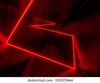 3d Render, Abstract Tunnel Background With Red Neon Ray, Laser Show Or Equalizer Lights Chart, Red Spectrum