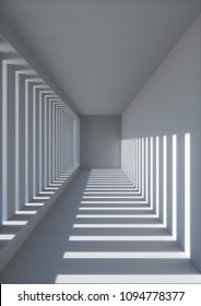 3d render, abstract urban background, tunnel, empty white corridor, room, sun rays, concrete walls, illuminated tunnel, light and shadows, daylight