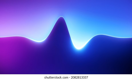3d render, abstract violet blue neon background with wavy skyline. Virtual landscape wallpaper