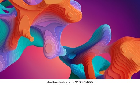 3d render  abstract vivid neon background and volumetric curvy shapes   wavy lines  Colorful creative wallpaper and layered liquid marbling effect