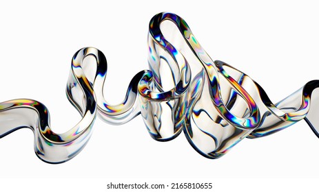 3d Render, Abstract Wallpaper, Curvy Glass Shape Isolated On White Background. Macro Design Element