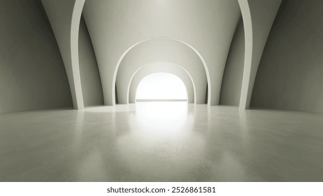 3d render of abstract wavy structure, futuristic architecture with empty concrete floor