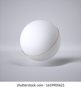 3d Render, Abstract White Background, Minimal Concept, Clean Style. Floating Ball, Levitating Sphere, Flying Bubble. Gravity Concept. Hole, Dimple, Pit. Empty Template, Copy Space. Modern Blank Mockup