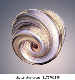 3d Render, Abstract White Gold Shape, Platinum, Silver, Swirl, Metallic, Brush Stroke, Artistic Smear, Pastel Spiral Vortex, Clip Art Isolated Light Grey Background