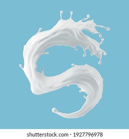 3d Render, Abstract White Liquid, Splashing Milk, Levitating Dynamic Creamy Splash, Clip Art Isolated On White Background