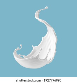 3d render, abstract white liquid, splashing milk, levitating dynamic creamy splash, clip art isolated on white background