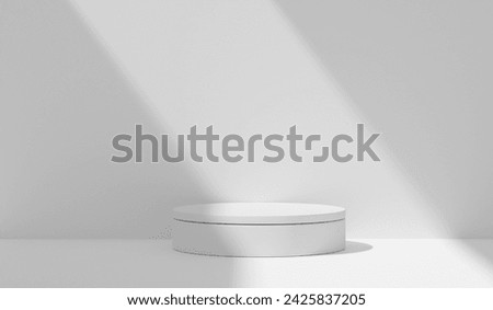 3d render abstract white studio background with leaves natural shadows for product presentation. podium luxury summer architecture interior aesthetic. pedestal copy space presentation business.