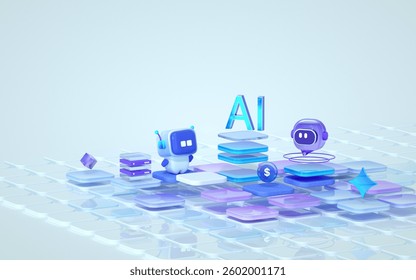 3D render of AI assistant, Robotic technology. Chat bot, AGI, Artificial General Intelligence, LLM, Large Language Model, artificial intelligence, generative ai