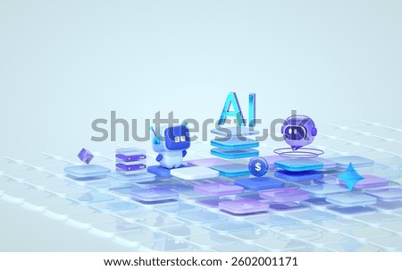 3D render of AI assistant, Robotic technology. Chat bot, AGI, Artificial General Intelligence, LLM, Large Language Model, artificial intelligence, generative ai