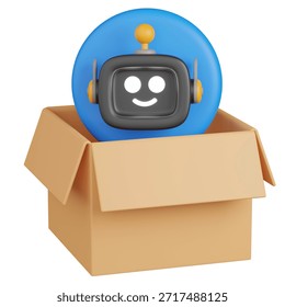 3d render  AI bot Emerging from a Delivery Box