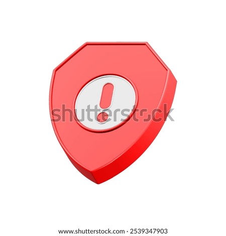3d render alert icon with shield, Concept of privacy, good password, secure data protection, computer or phone access security, verification