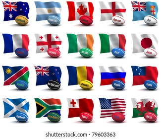 3D Render Of All The Participating Nations In The Rugby World Cup.