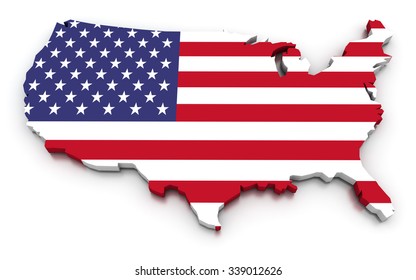 3D Render Of The American Map In The Colors Of Its Flag.